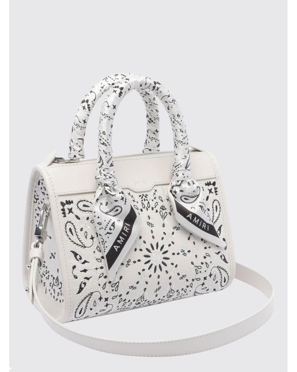 Amiri Gray Bandana Print Leather Handbag With Monogram