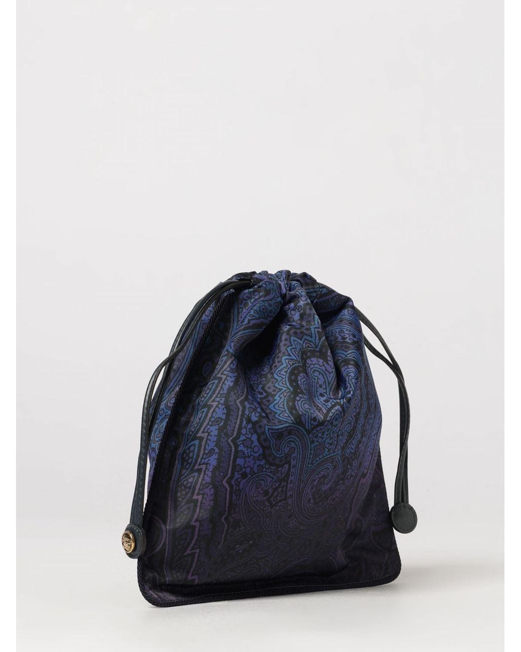 Etro Blue Mini Nylon Bucket Bag With Paisley Print And Pegaso Logo