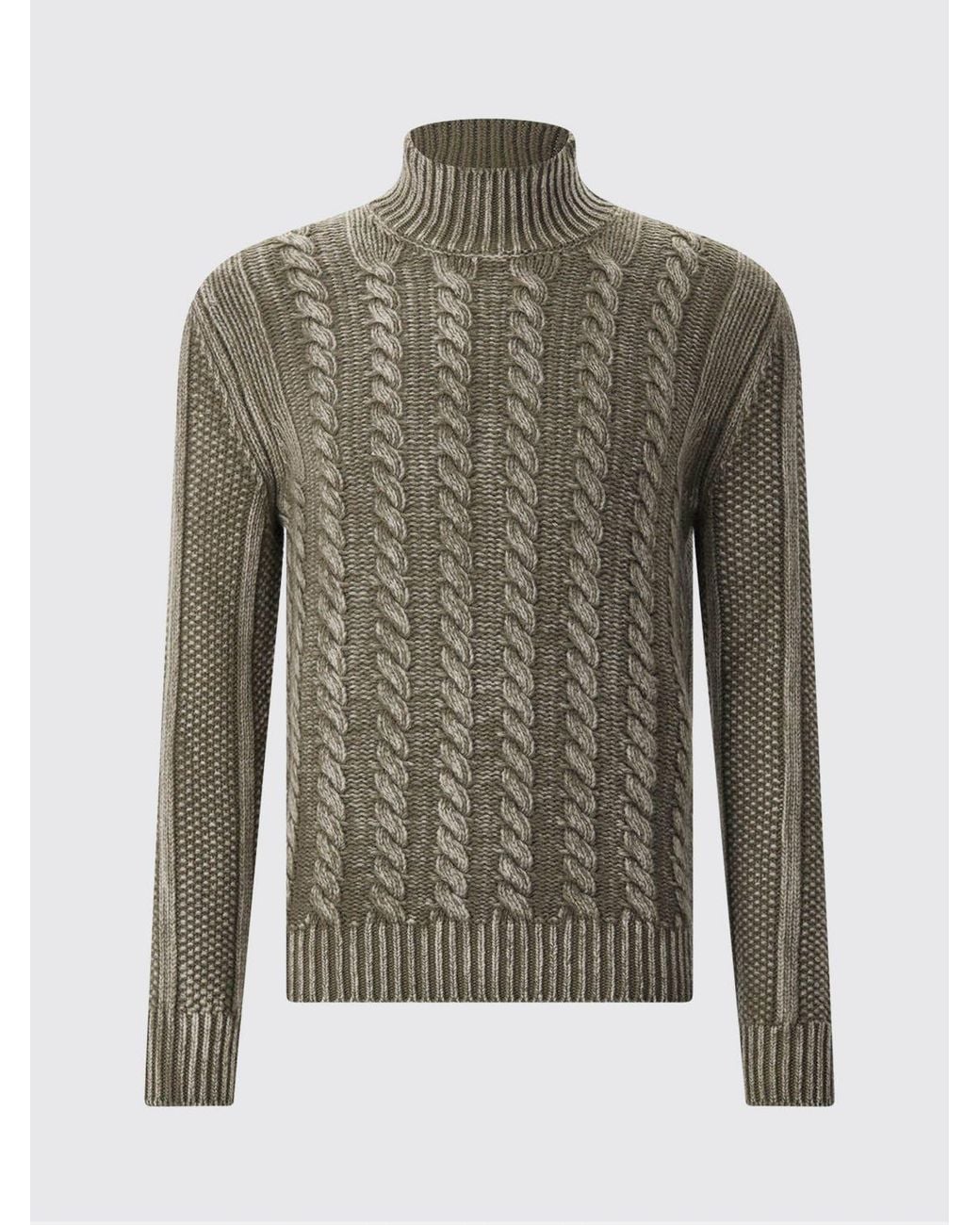 Dondup Gray Cable-Knit Wool Roll Neck Jumper With Ribbed Trims for men