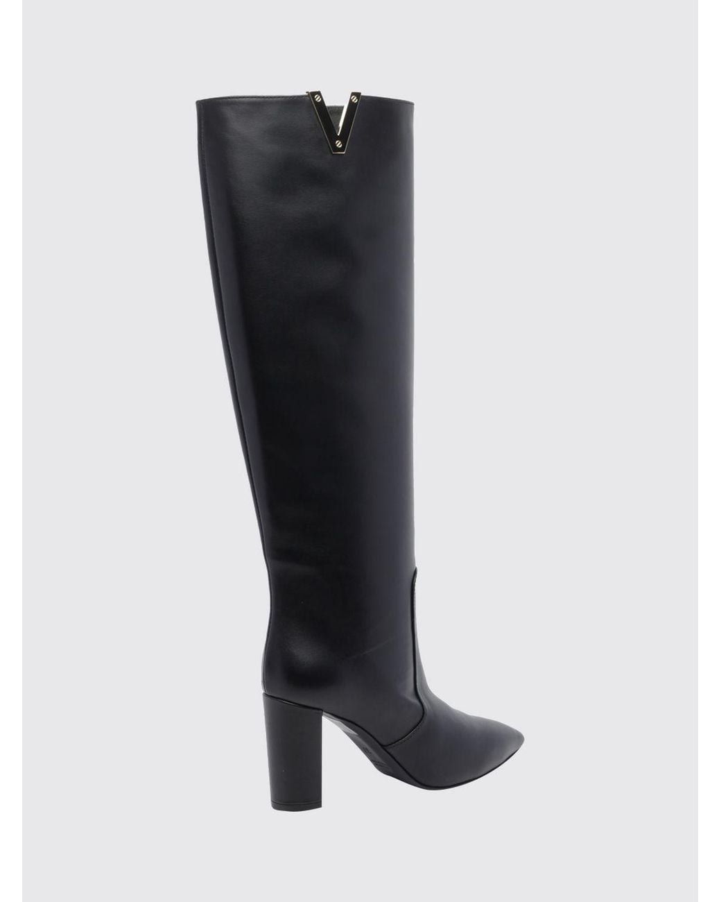 Via Roma 15 Black Smooth Leather Knee-High Boots With High Heel And Almond Toe