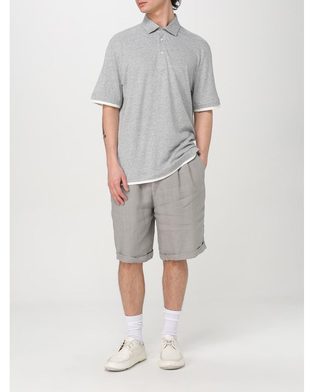 Brunello Cucinelli Gray Linen Bermuda Shorts for men