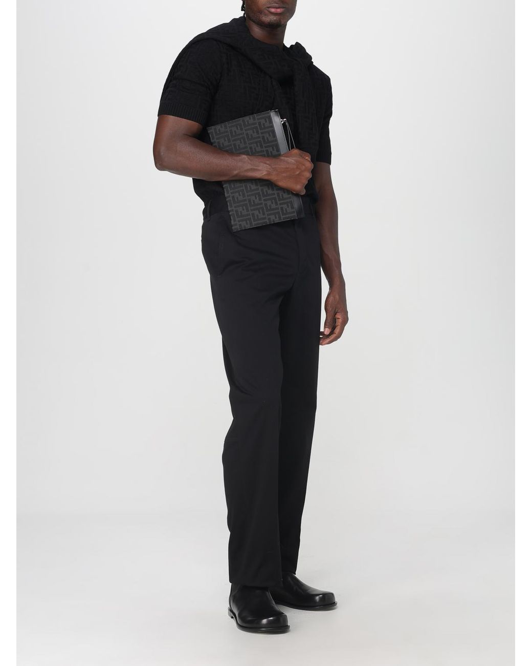 Fendi Black Cashmere Pullover With Monogram Motif for men