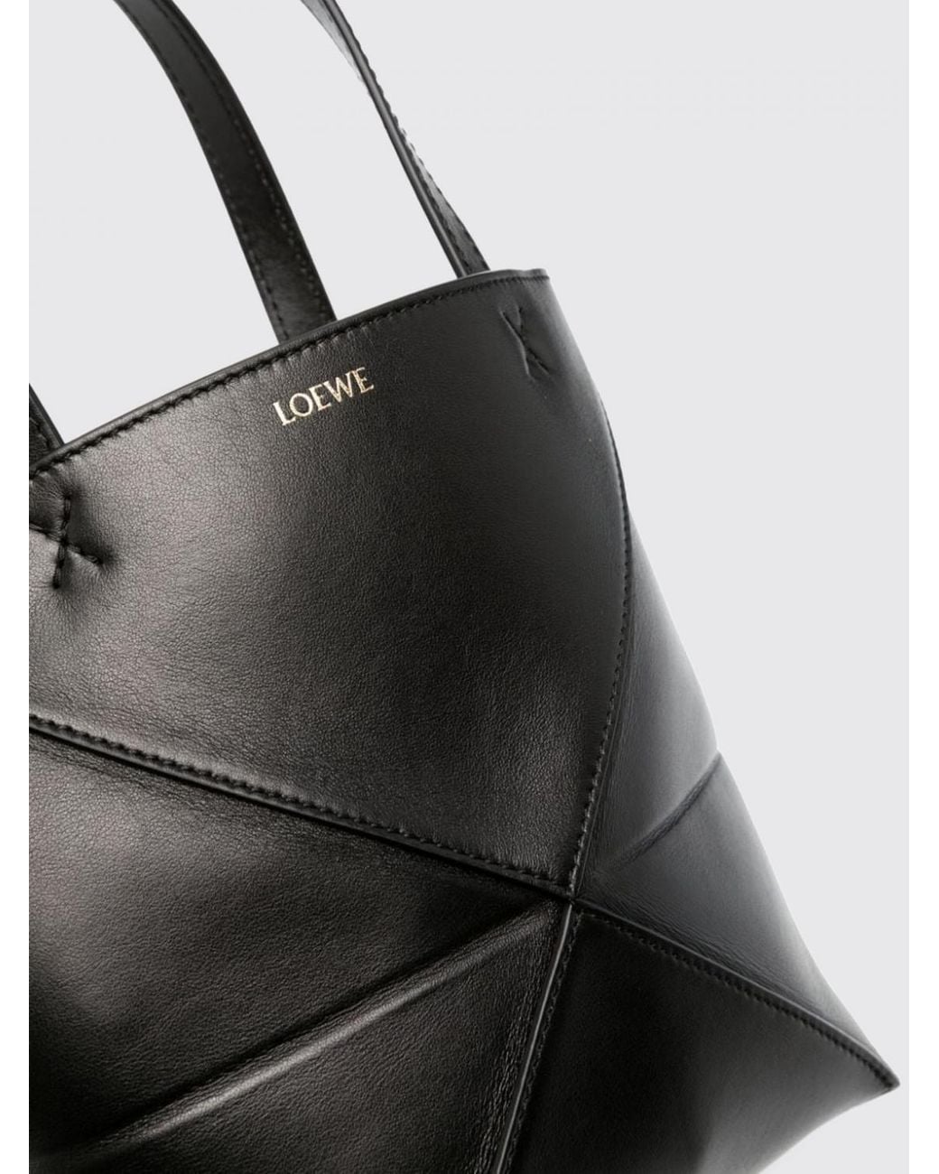 Loewe Black Puzzle Fold Small Calfskin Leather Tote Bag With Double Handle