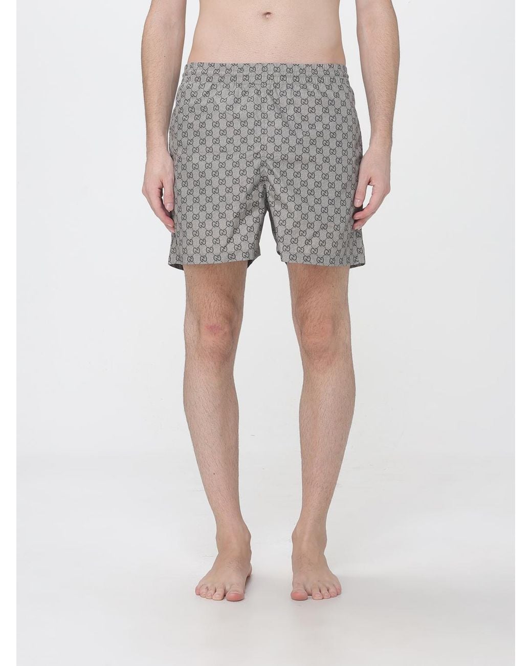 Gucci Gray Short Polyester Swim Shorts With Gg Monogram Pattern for men