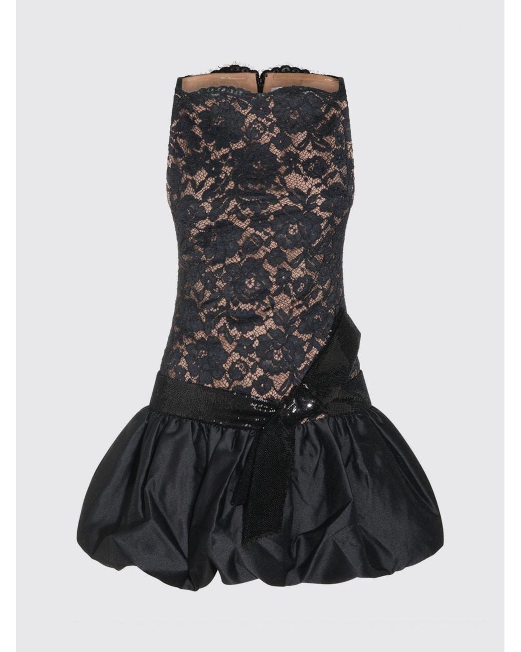 Self-Portrait Black Off-The-Shoulder Lace And Taffeta Balloon Mini Dress
