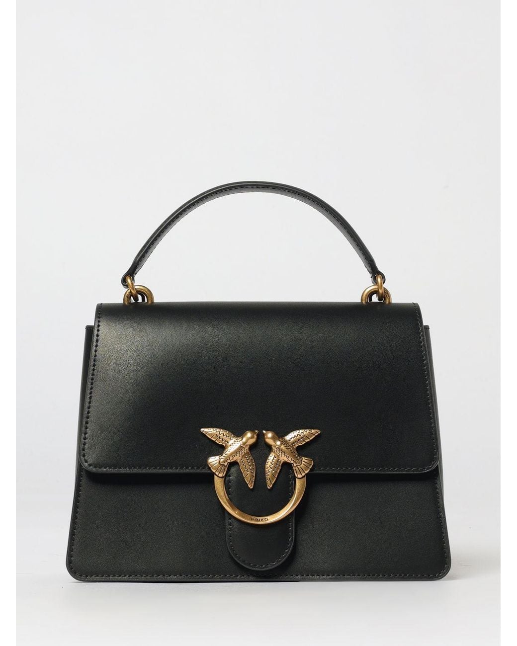 Pinko Black Love One Top Handle Light Leather Bag