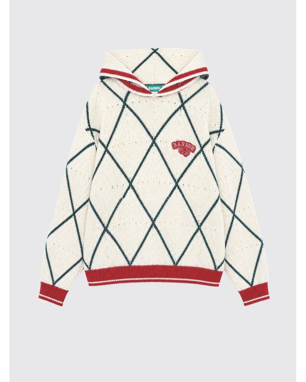 Barrow White Cotton Hoodie With Argyle Print And Rear Logo for men