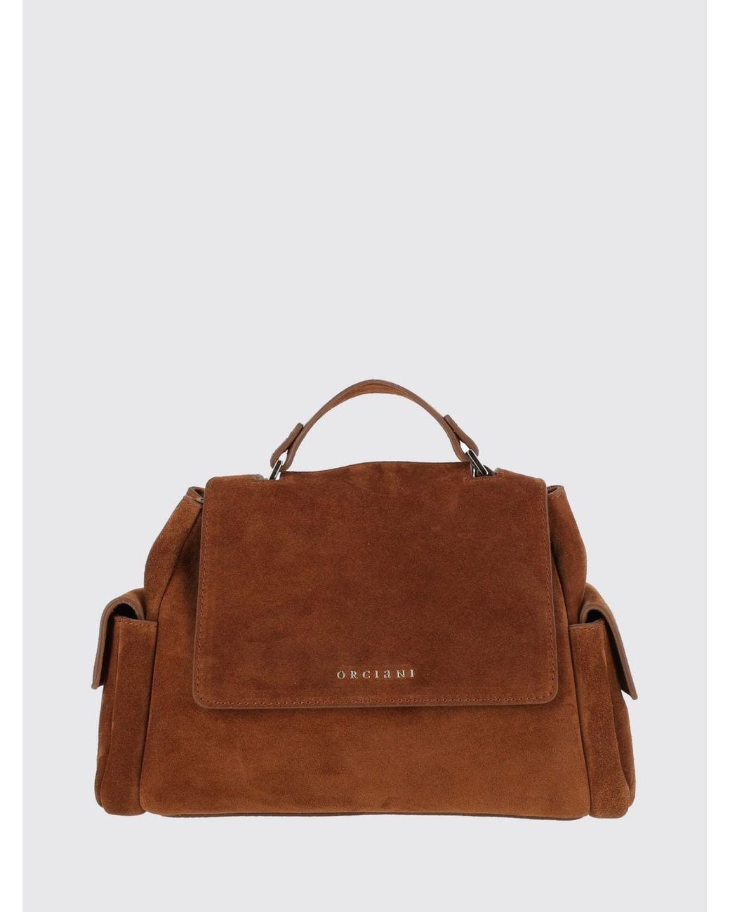 Orciani Brown Sveva Suede Calfskin Handbag With Flap Closure