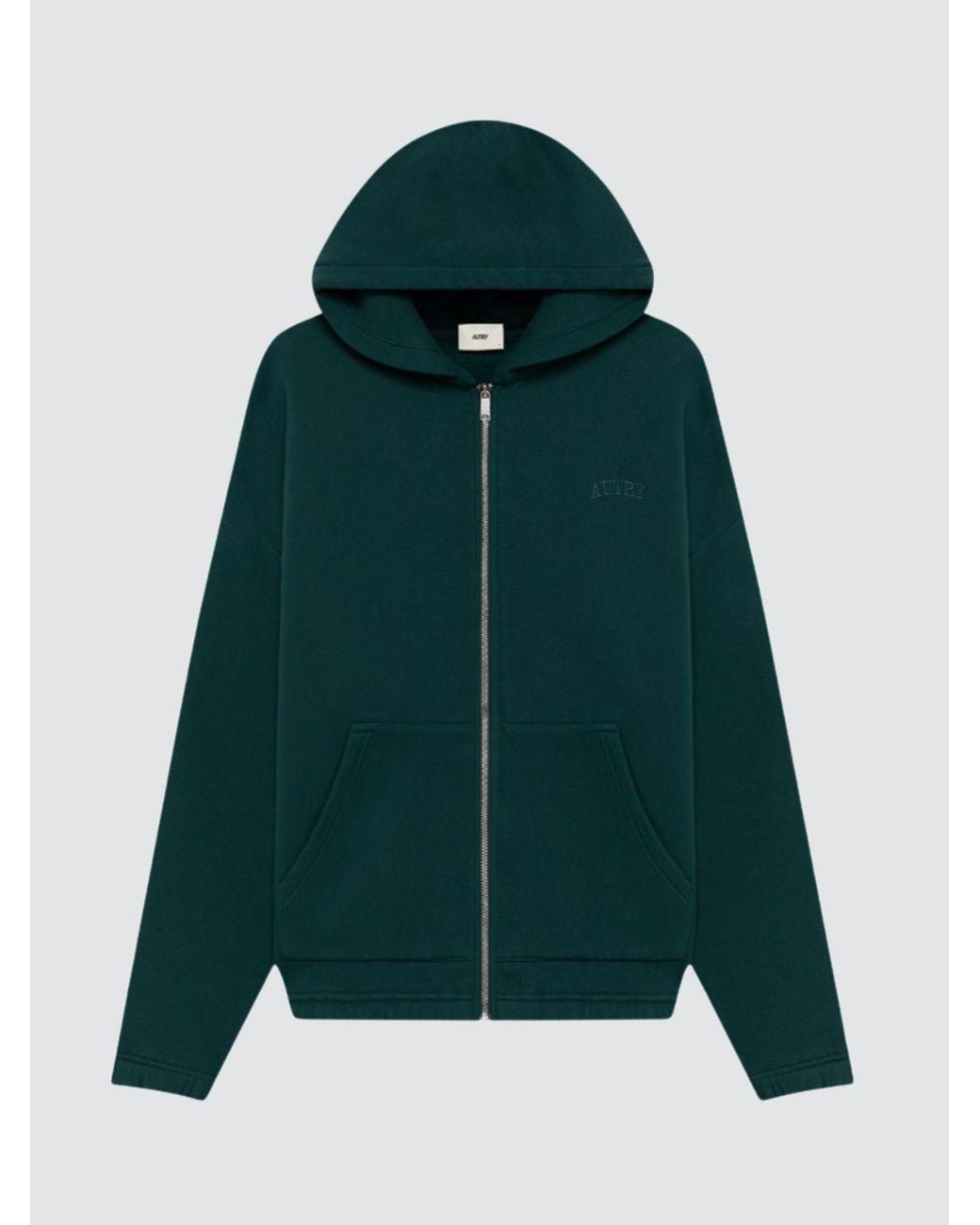 Autry Green Jersey Zip-Up Hoodie With Tonal Embroidered Logo for men