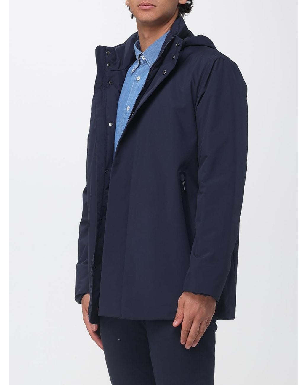 Save The Duck Blue Short Waterproof Polyester Parka With Hood And Concealed Closure for men
