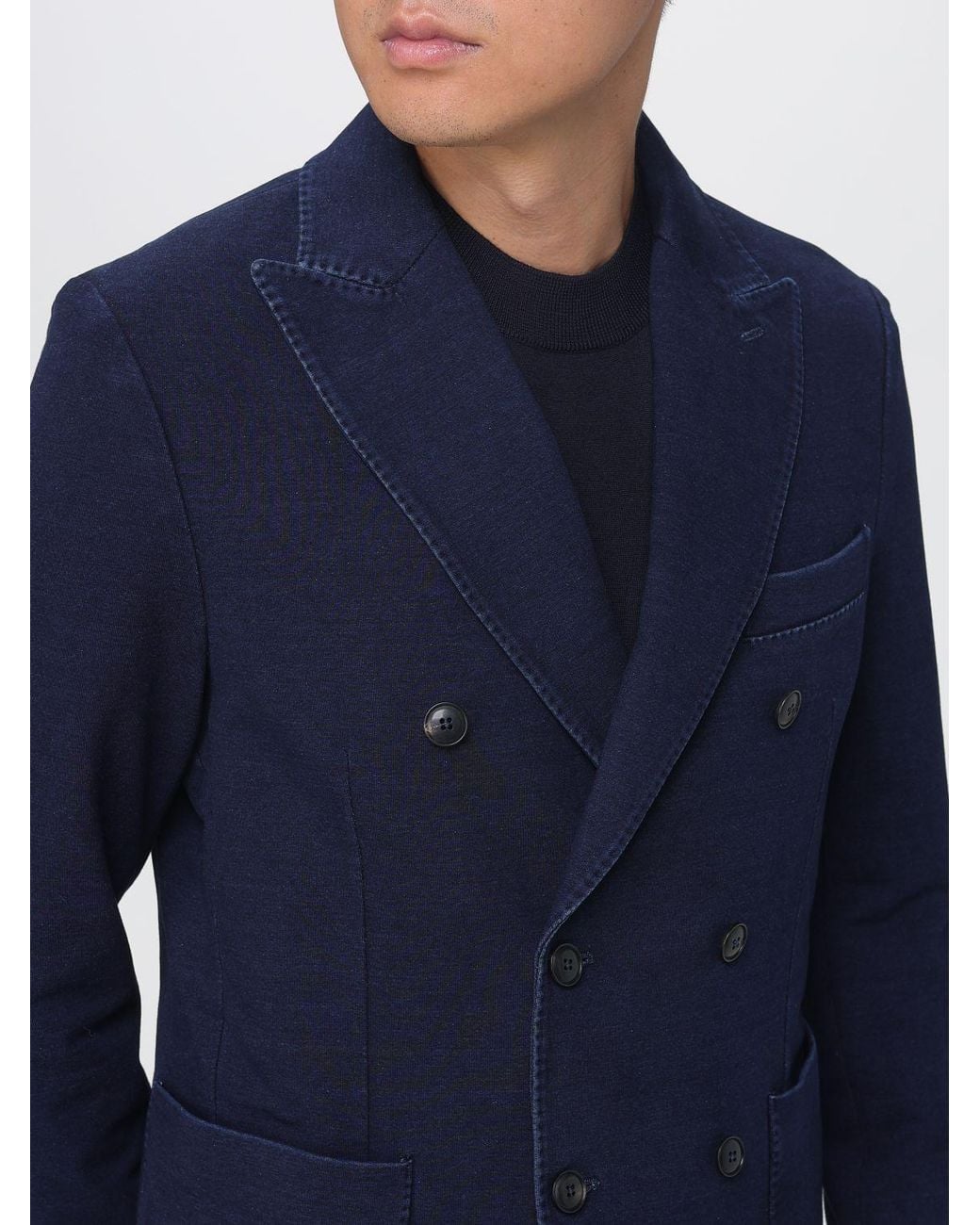 Circolo 1901 Blue Double-Breasted Cotton Blazer With Lapel Collar And Patch Pockets for men
