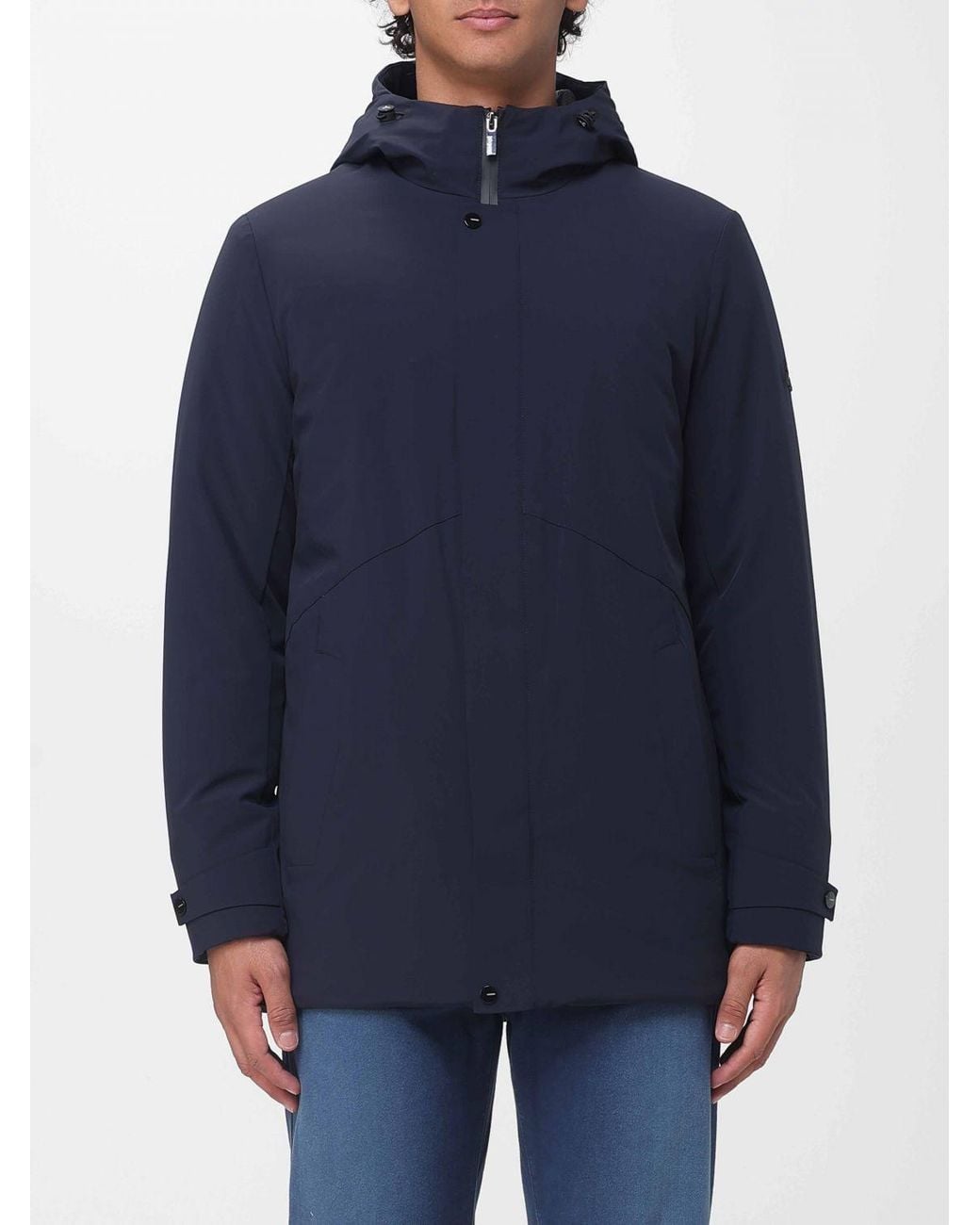 Heskimo Blue Short Windproof Stretch Nylon Parka With Padded Hood for men