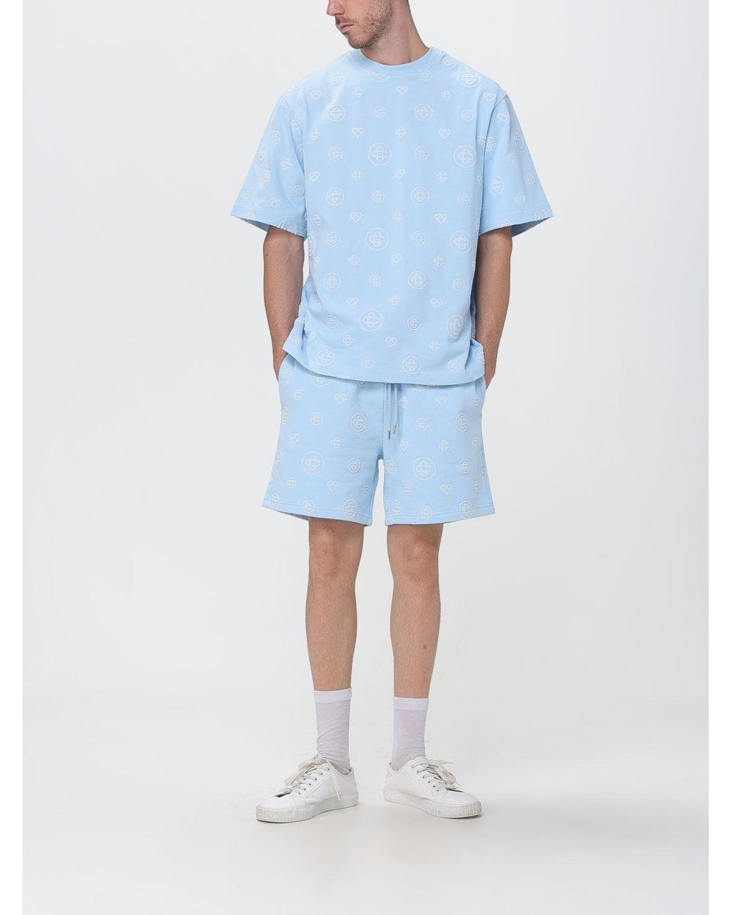 Casablanca Blue Monogram Print Cotton Drawstring Shorts for men