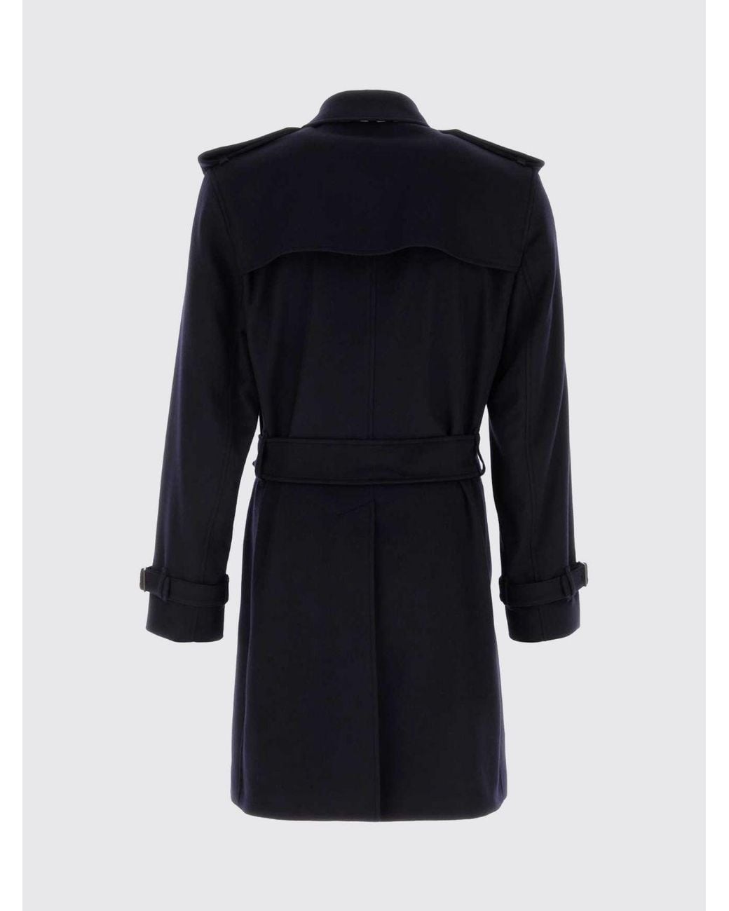 Burberry Blue Double-Breasted Pure Cashmere Trench Coat With Belt for men
