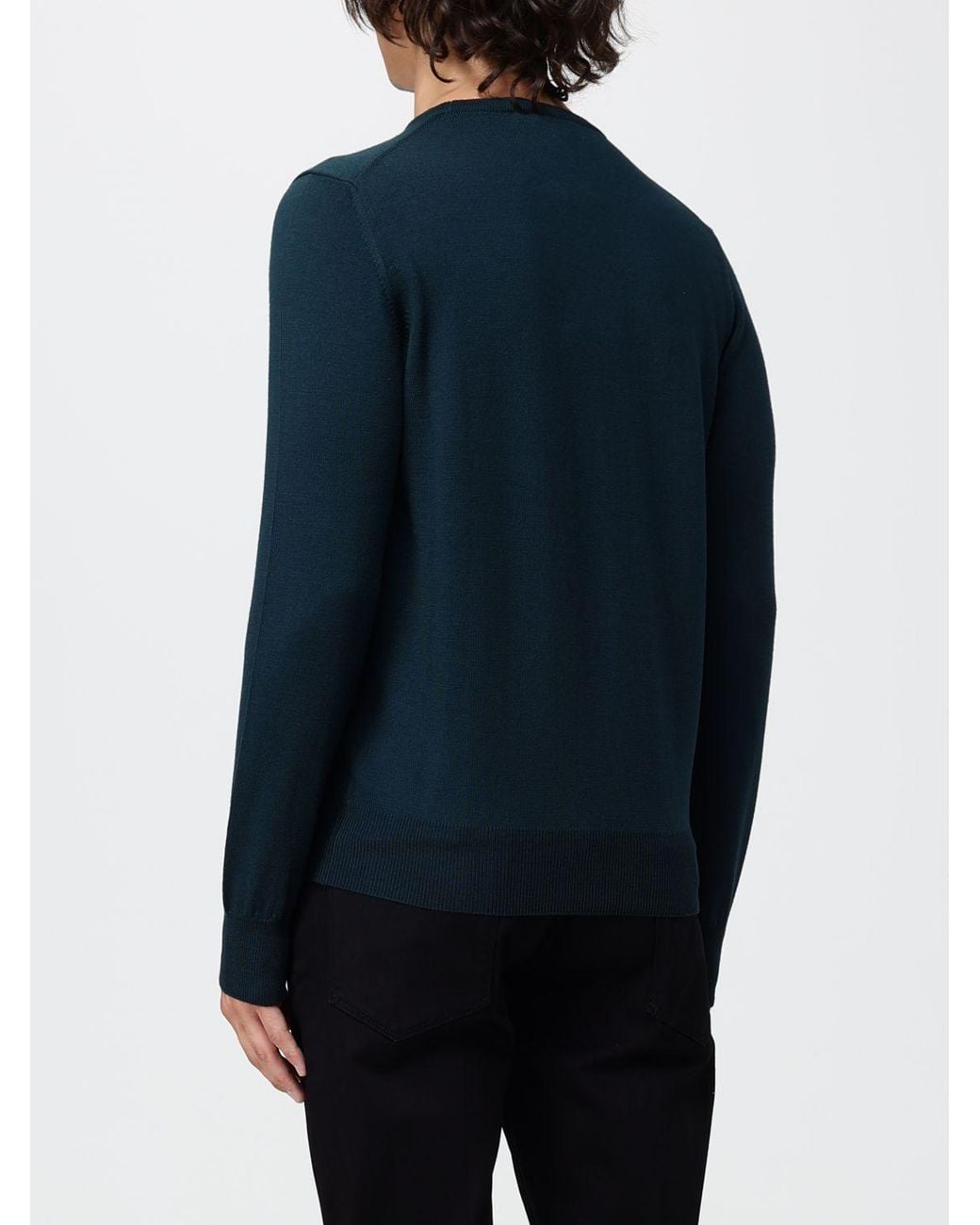 Brooksfield Blue Crewneck Wool Jumper With Long Sleeves And Ribbed Trims for men