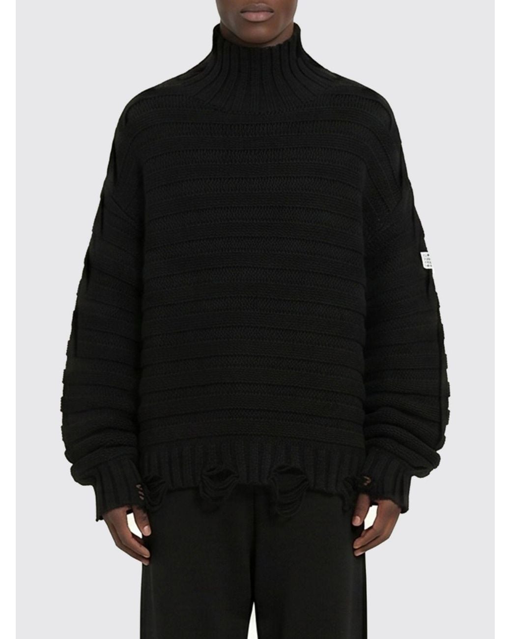 MM6 by Maison Margiela Black Relaxed Fit Wool Blend Turtleneck Jumper With Logo for men