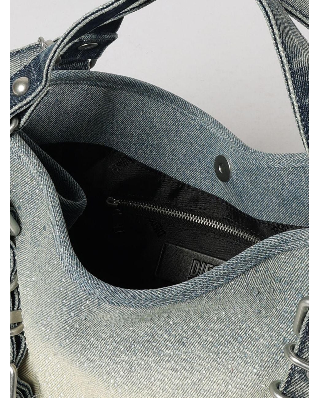 DIESEL D-One Bleached Denim Handbag With Oval D Logo And Crystals in ...