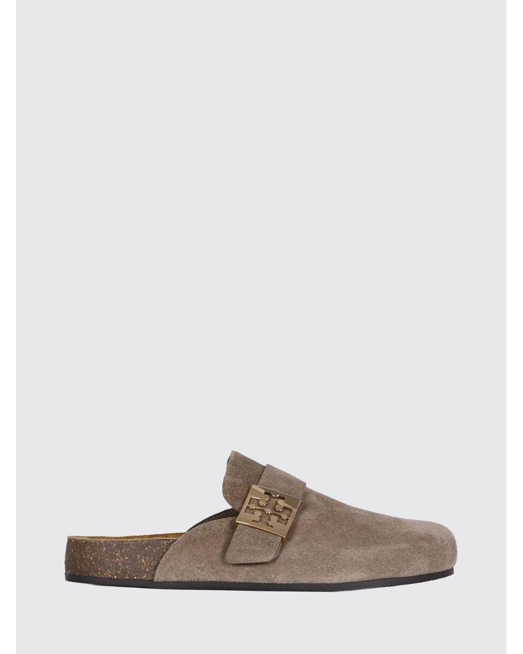 Tory Burch Natural Mellow Suede Mules With Double T Logo