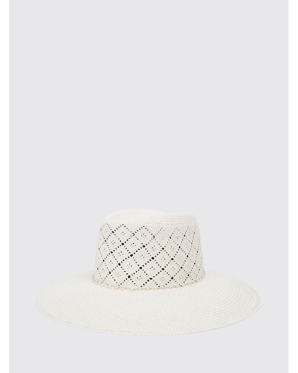 Cappello Di Paglia Virginie A Tesa Larga Con Applicazione Di Perle di Maison Michel in White