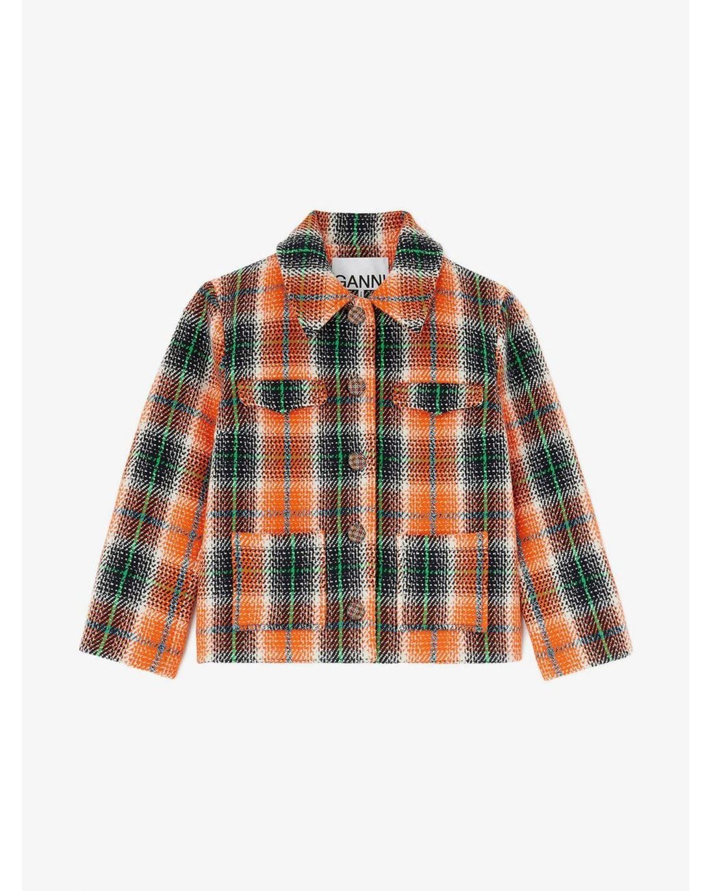 Ganni Red Single-Breasted Tartan Blazer