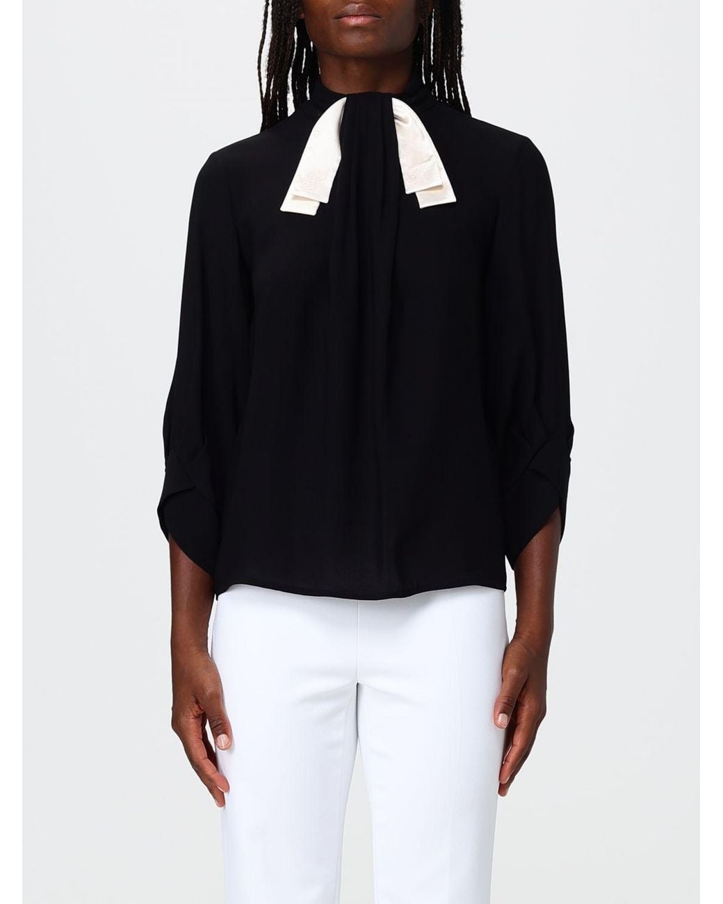 Elisabetta Franchi Black Long-Sleeved High-Neck Georgette Blouse