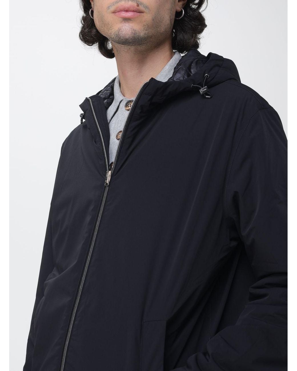 Herno Blue Padded Nylon Windbreaker Jacket With Hood And Elasticated Hem for men