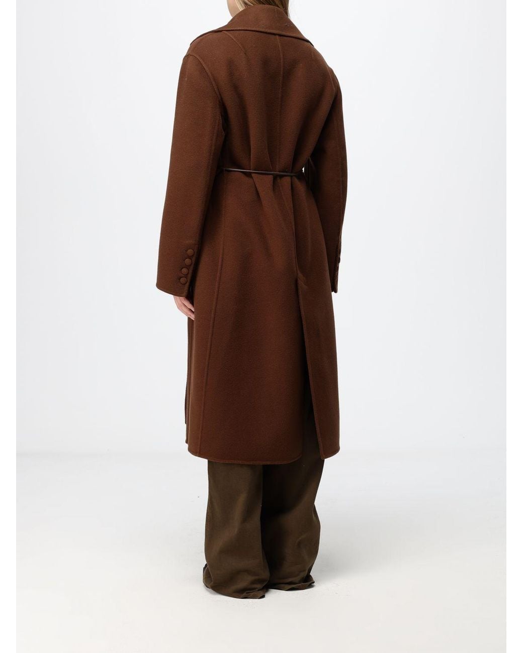 Ermanno Scervino Brown Single-Breasted Long Wool Coat With Waist Belt