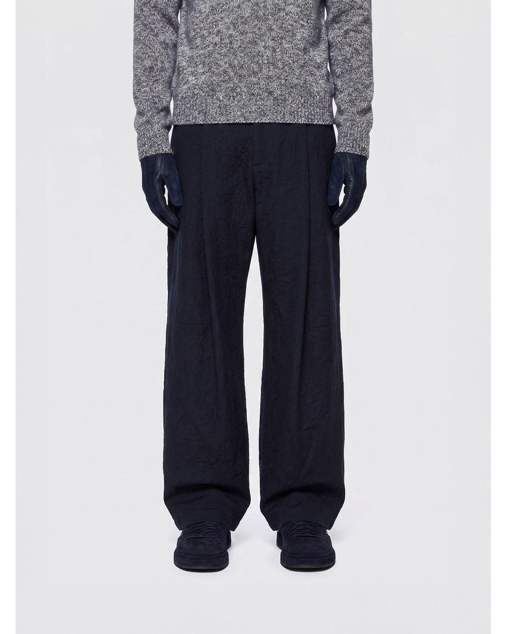 Giorgio Armani Blue Pleated Wide-Leg Trousers for men