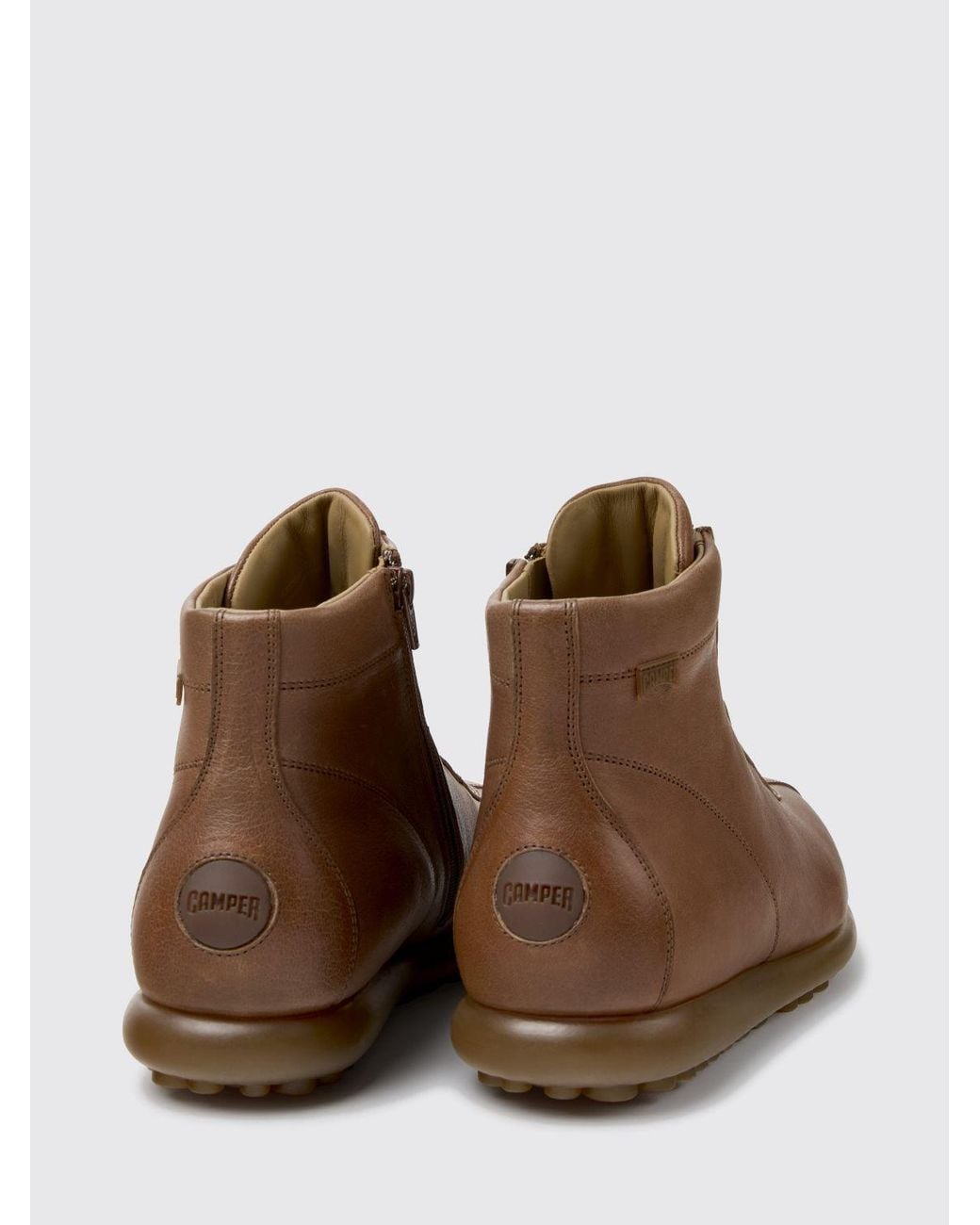 Camper Brown Pelotas Lace-Up Leather Ankle Boots With Side Zip for men