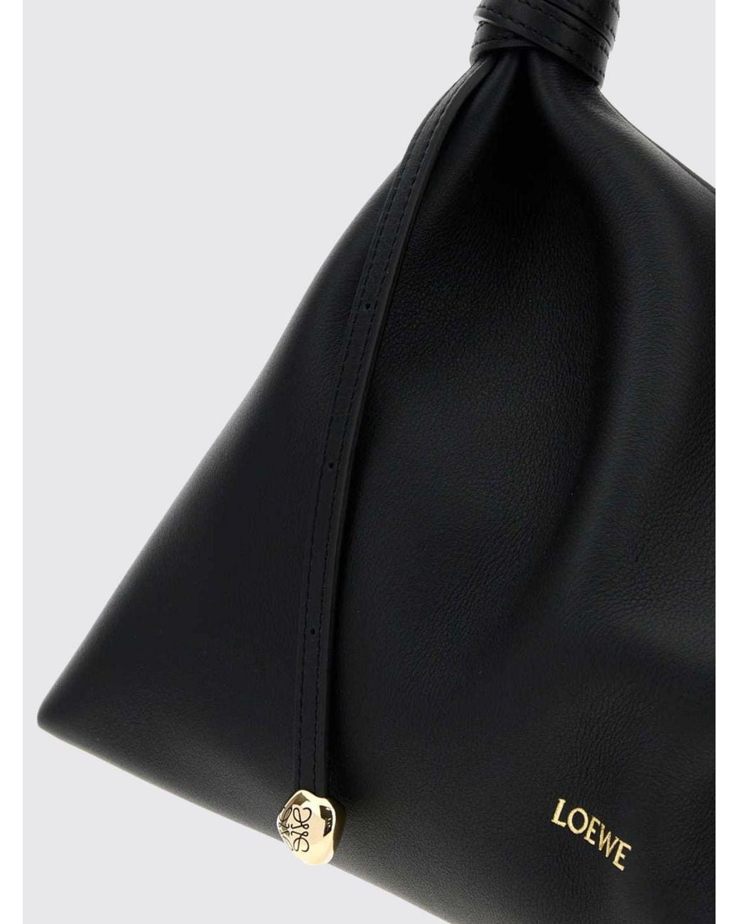 Loewe Black Calfskin Leather Shoulder Bag With Knot Detail And Adjustable Handle