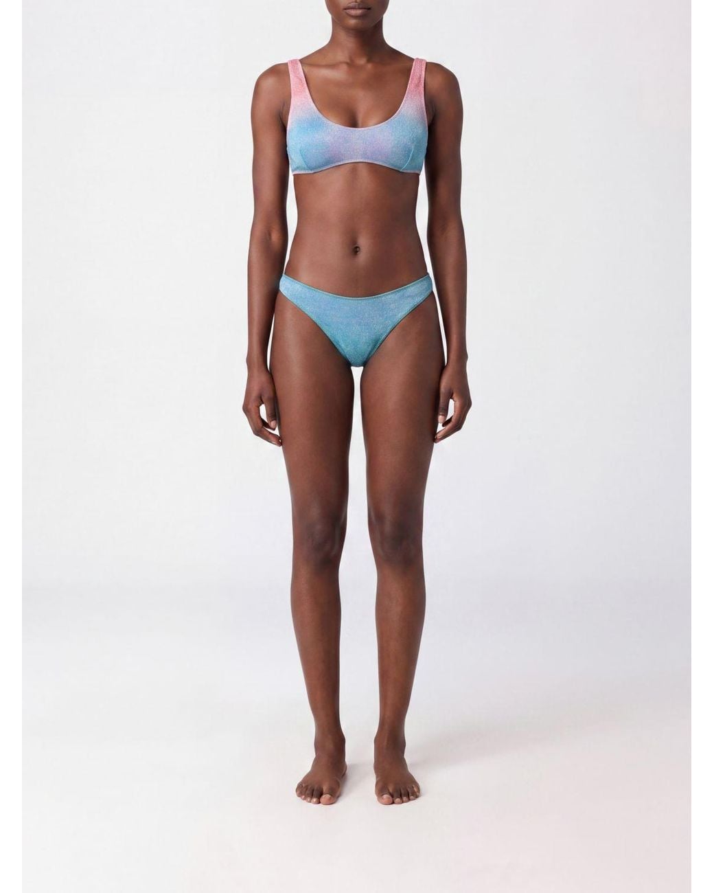 Oseree Pink Bicolour Lurex Bikini With U-Neckline And Low-Rise Briefs