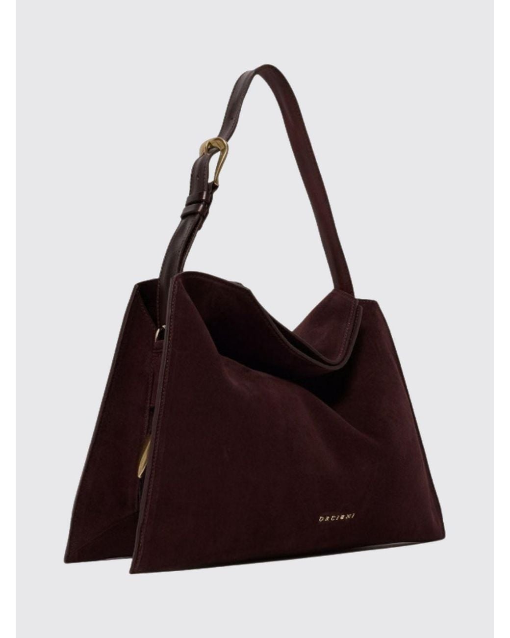 Orciani Purple Trinity Suede Calfskin Shoulder Bag With Adjustable Handle