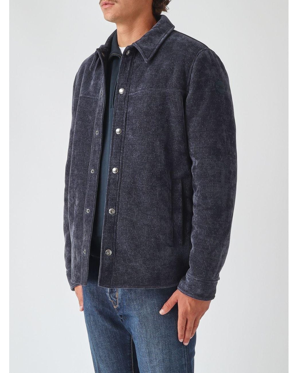 Colmar Blue Single-Breasted Velvet Overshirt With A Classic Collar And Button Closure for men