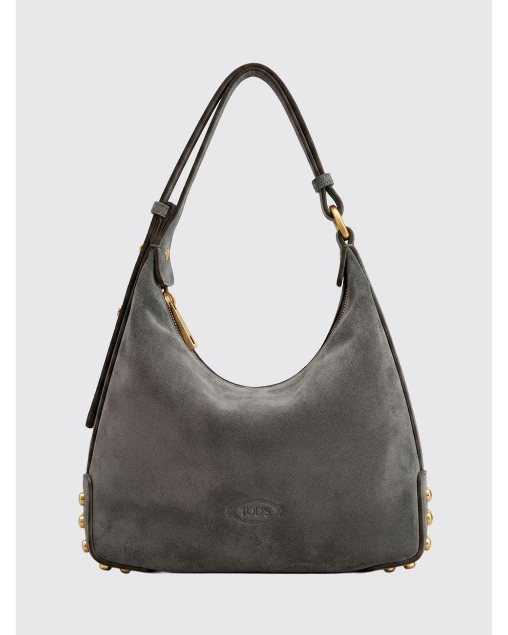 Tod's Gray Metal Dots Suede Calfskin Shoulder Bag With Adjustable Handle