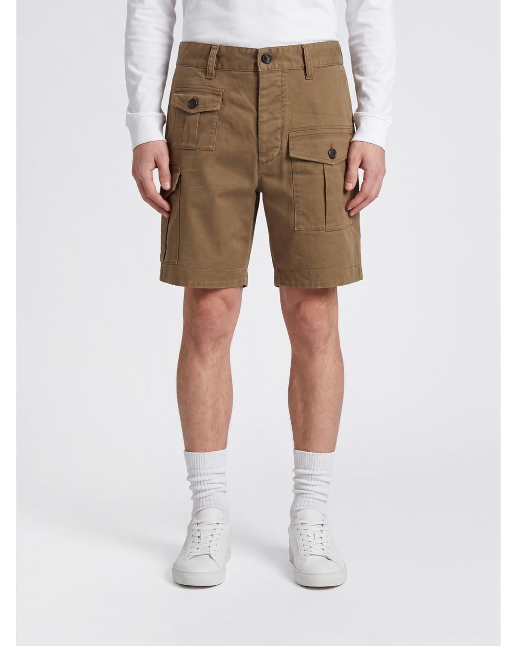 DSquared² Natural Stretch Cotton Cargo Shorts With Side Pockets for men