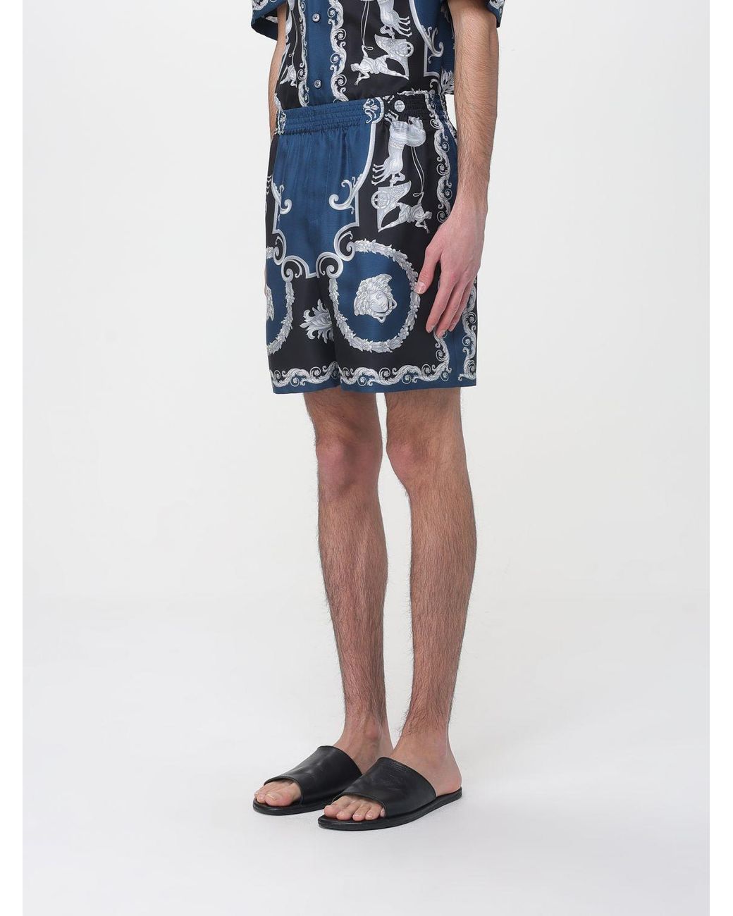 Versace Blue Printed Silk Shorts for men