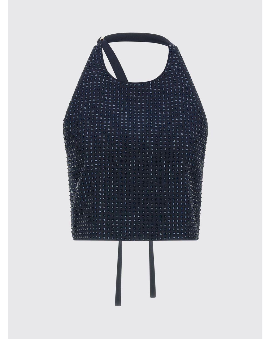 Pinko Blue Rhinestone-Embellished Crêpe Cropped Halter Top