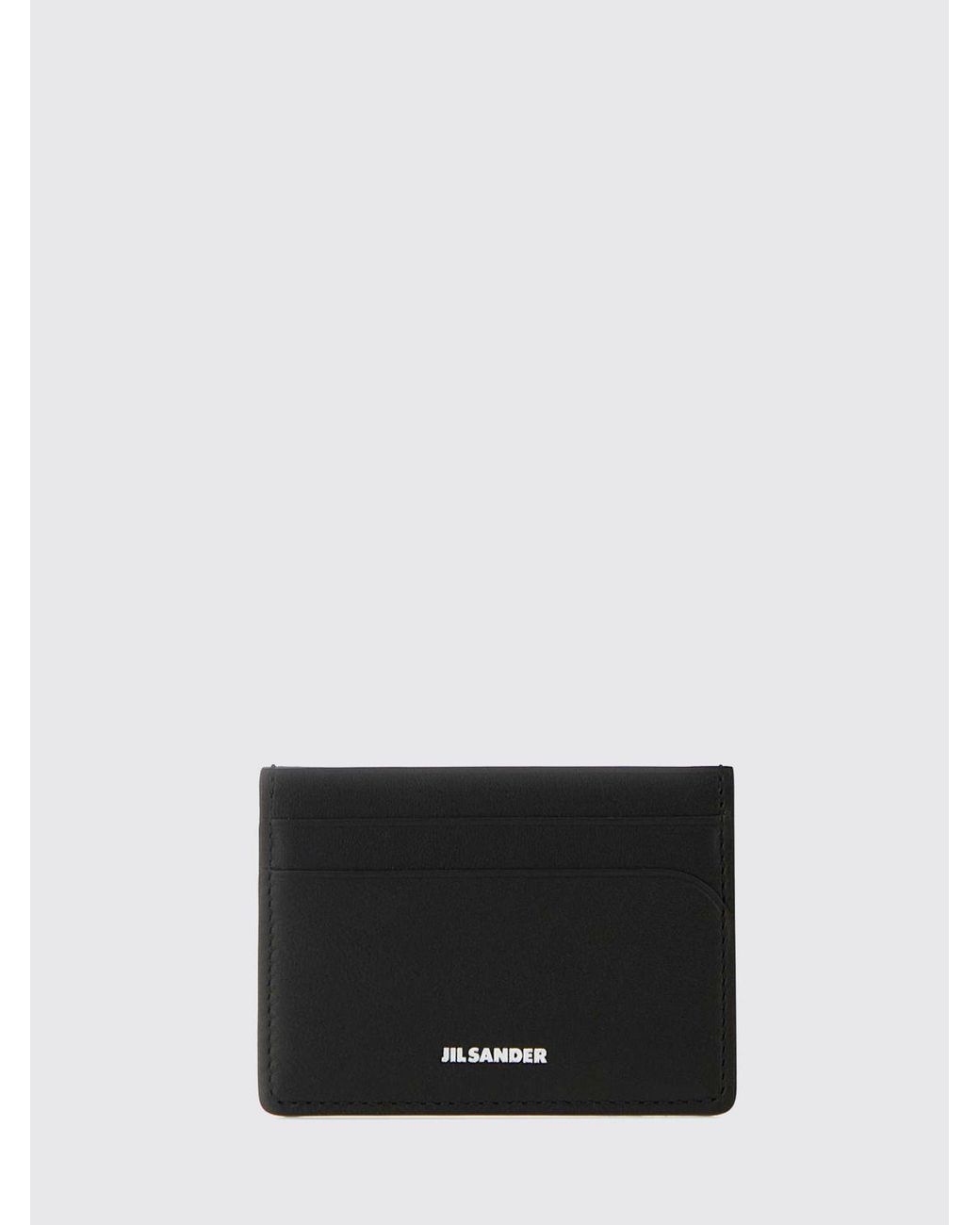 Jil Sander Black Grained Calfskin Card Holder With Laminated Logo And Four Slots for men