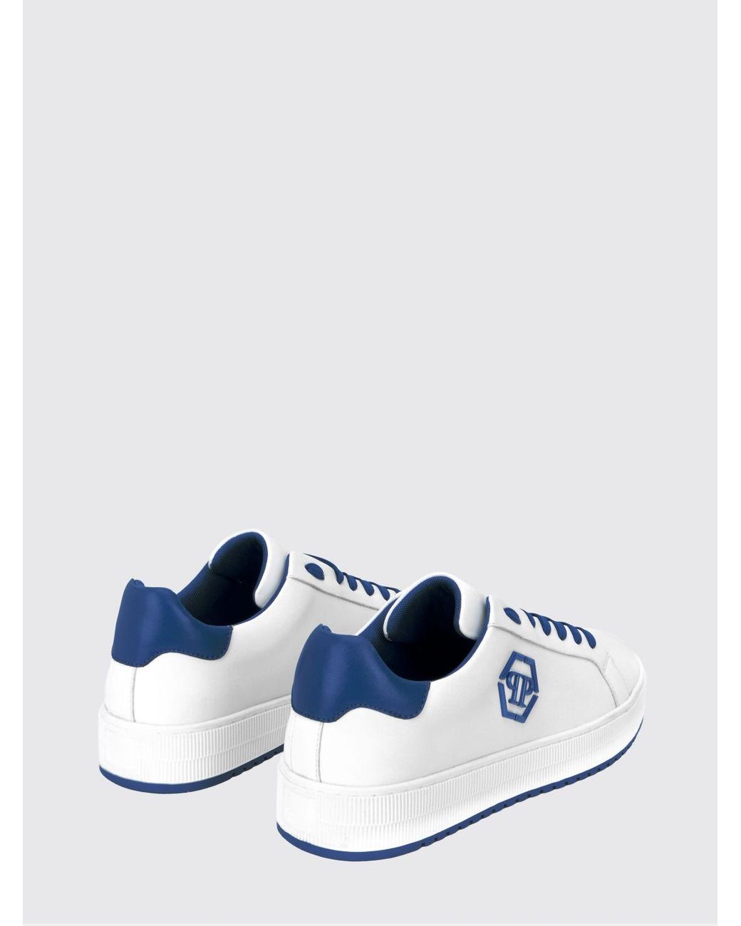 Philipp Plein White Two-Tone Monogram Leather Low-Top Trainers With Hexagon Logo for men