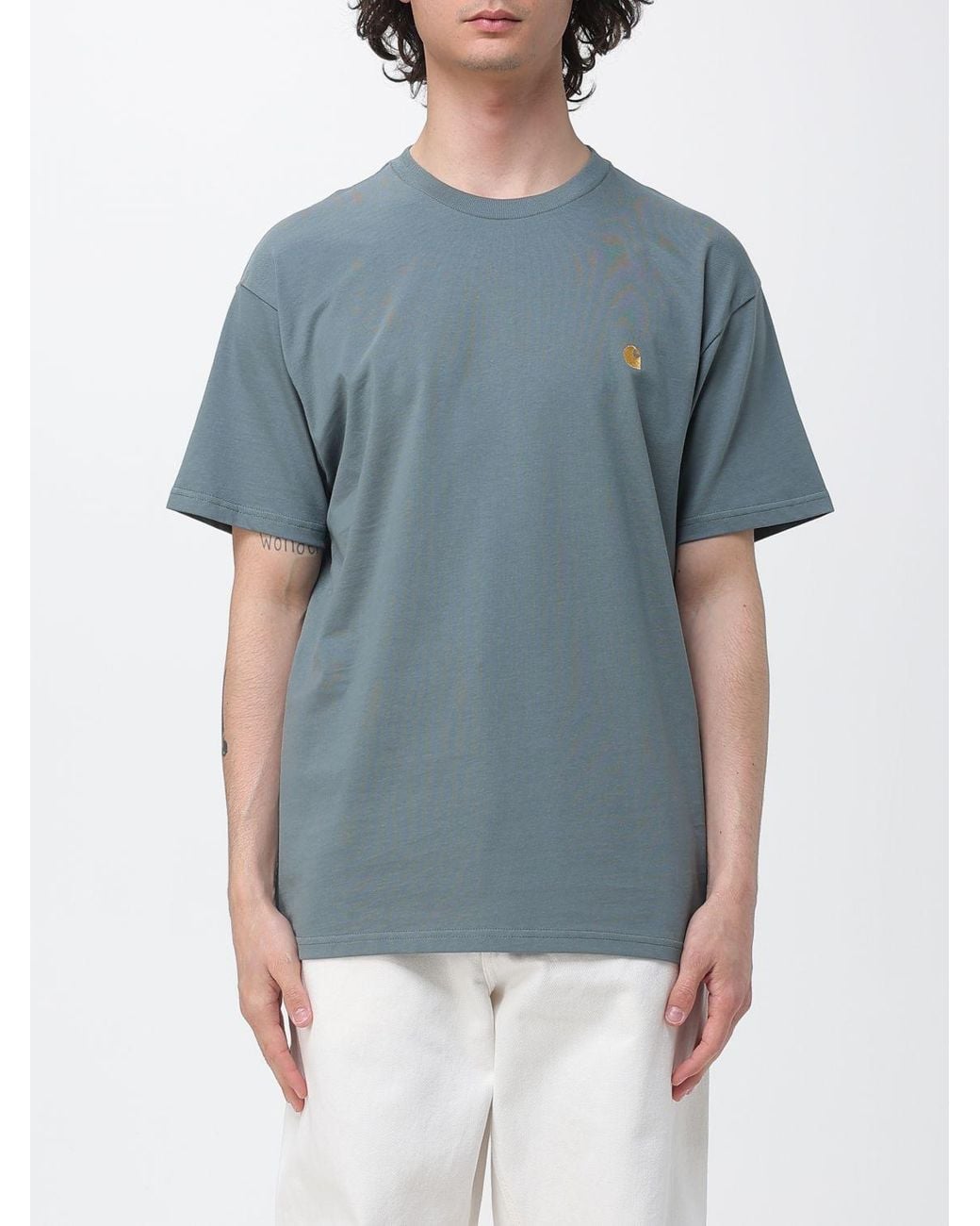 Carhartt Blue Cotton T-Shirt With Embroidered Logo for men