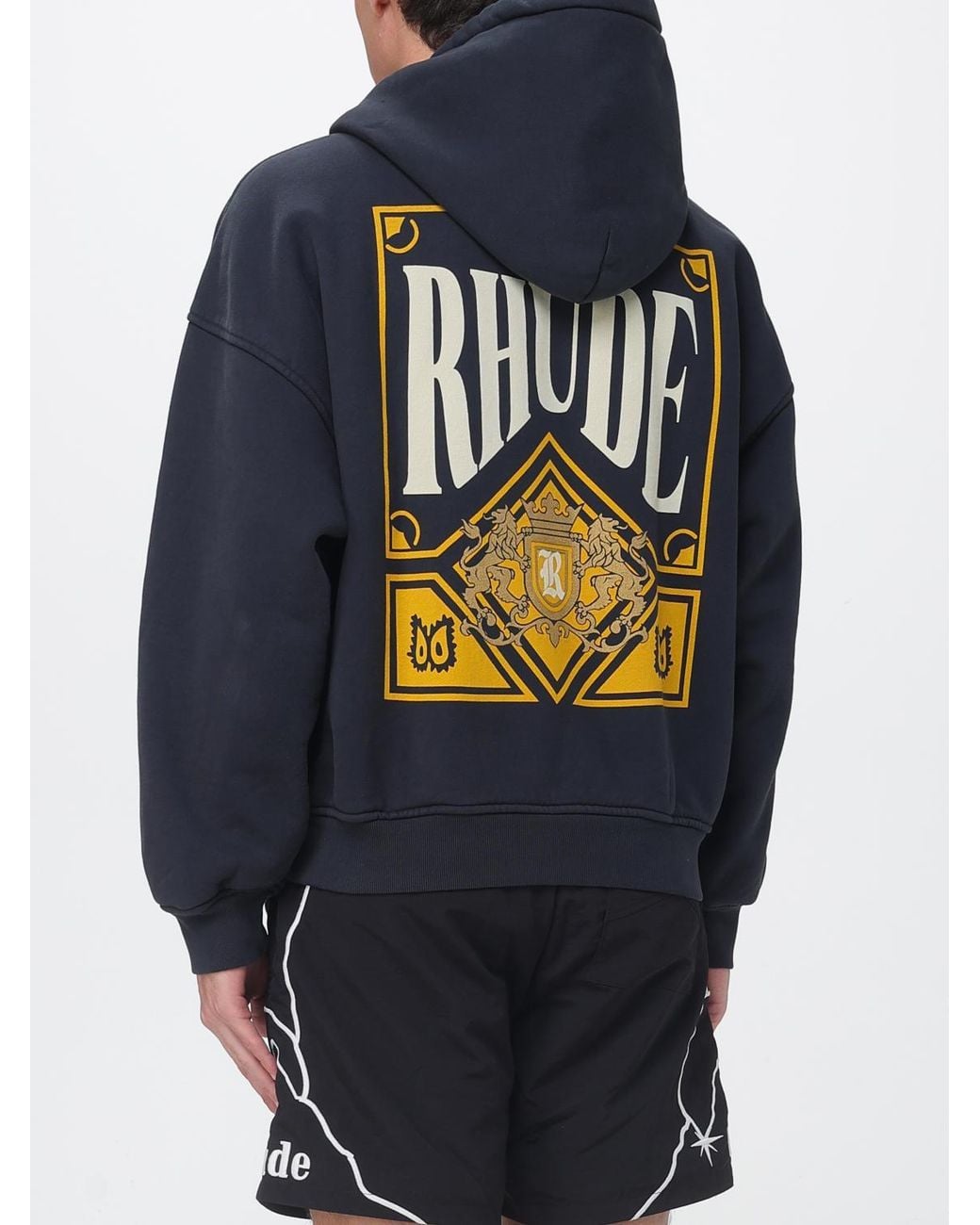 Rhude Blue Oversized Cotton Hoodie With Contrast Logo for men