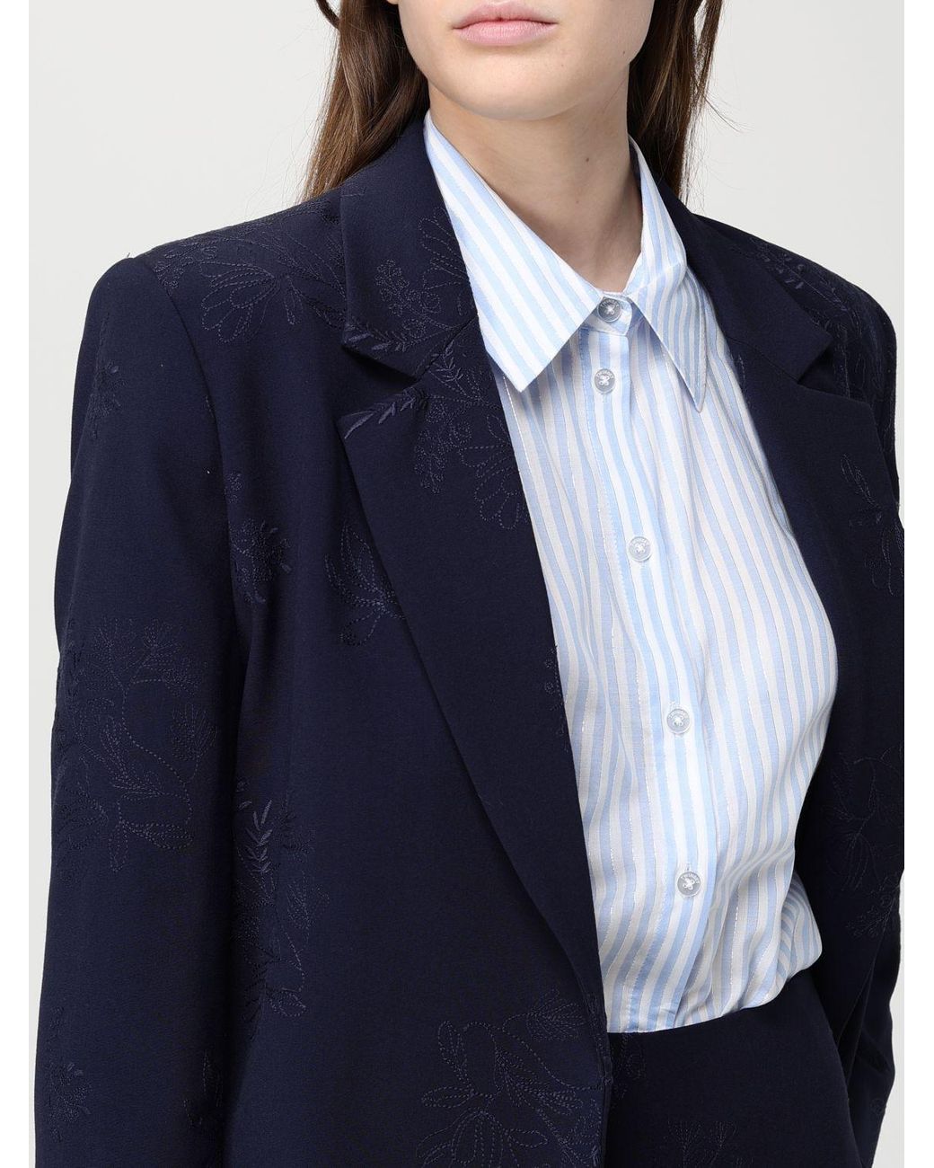 Twinset Blue Embroidered Viscose Single-Breasted Blazer