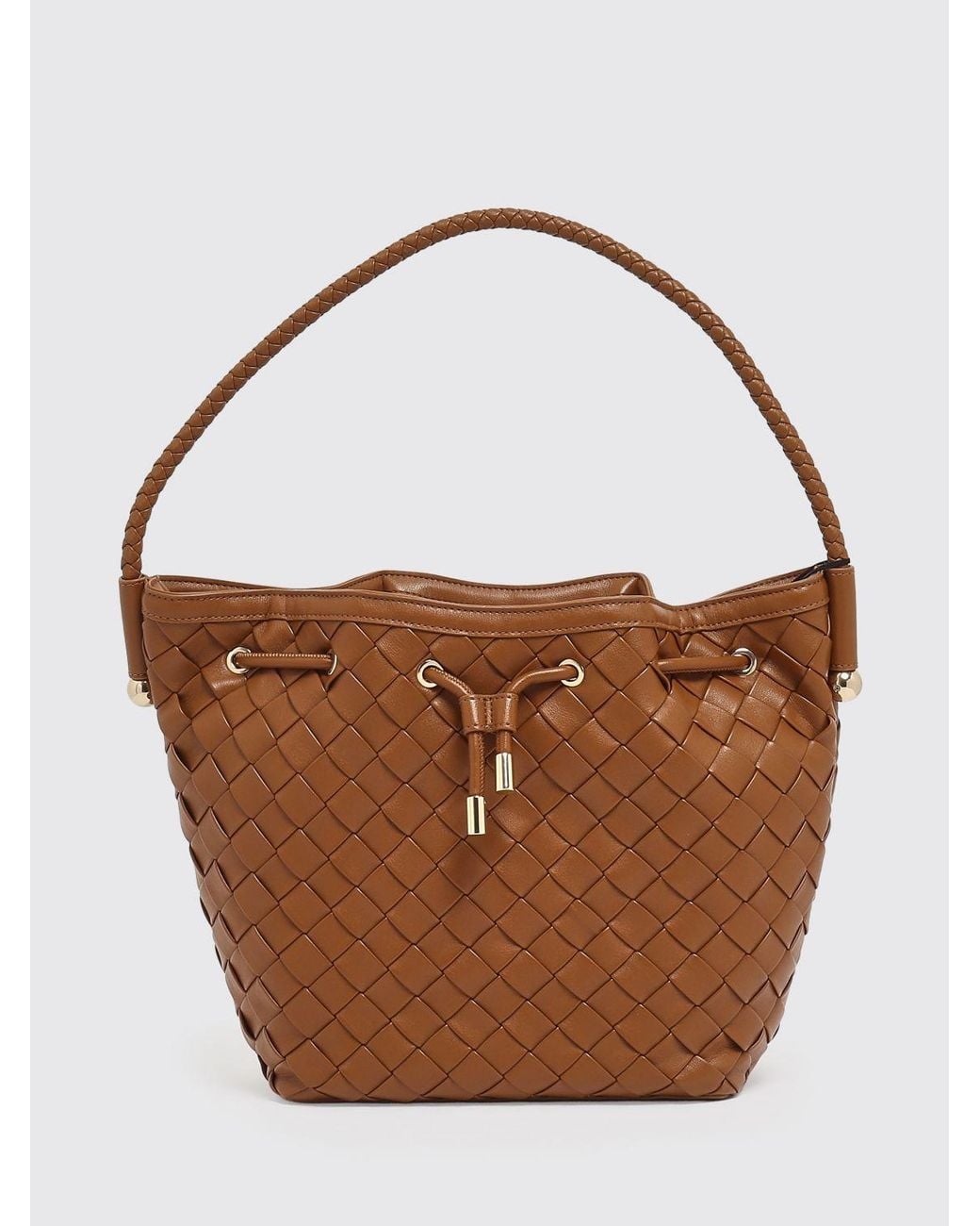 Twinset Brown Woven Synthetic Leather Bucket Bag