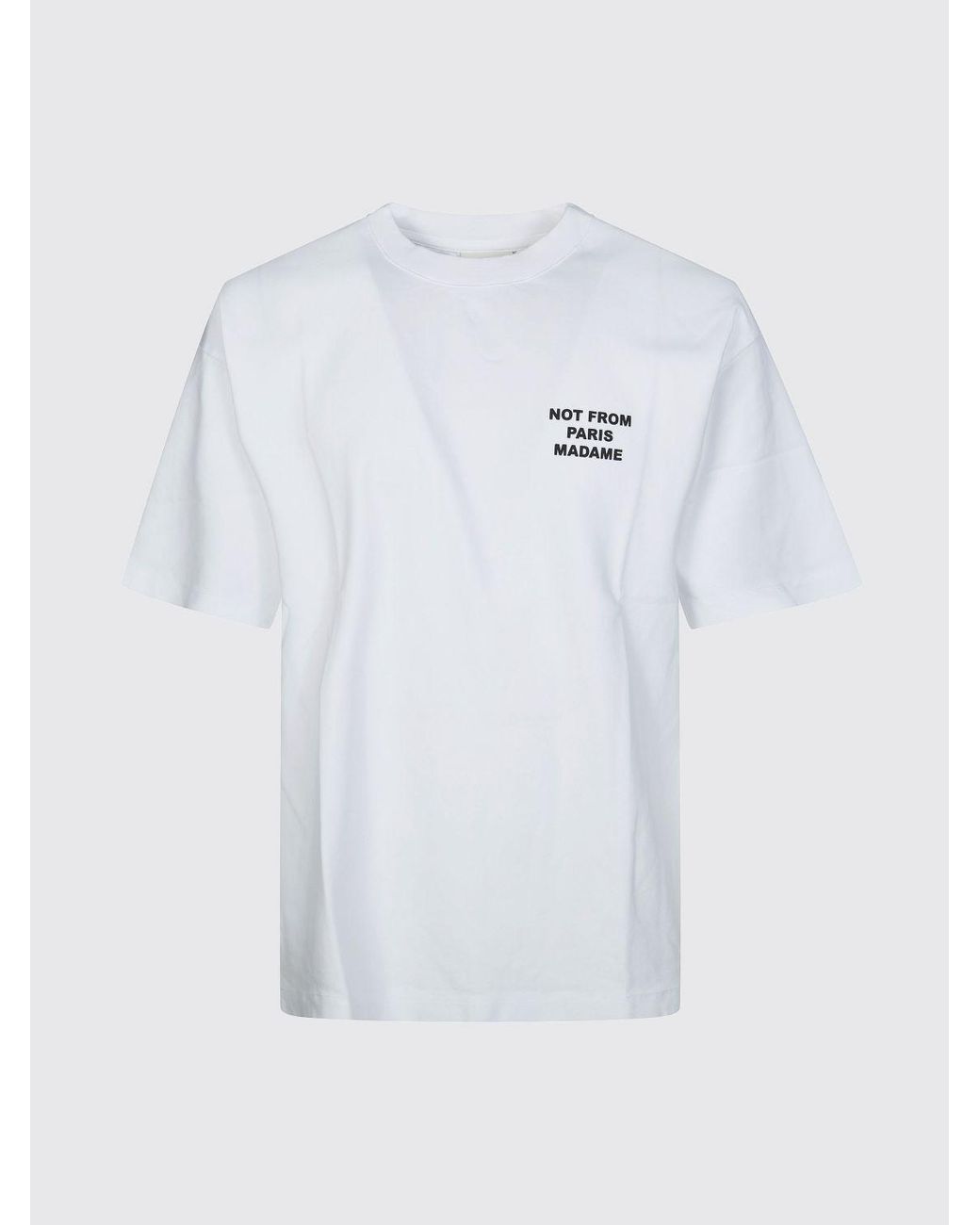 Drole de Monsieur White Cotton T-Shirt With Logo Print And Dropped Shoulders for men