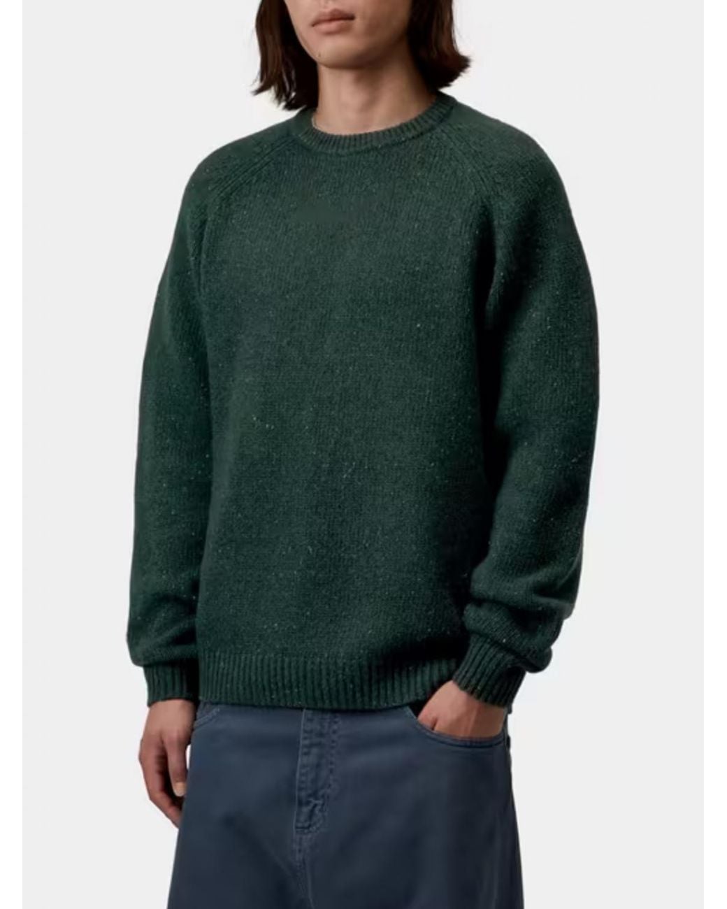 Carhartt Green Long-Sleeved Wool And Cotton Blend Crewneck Sweater for men