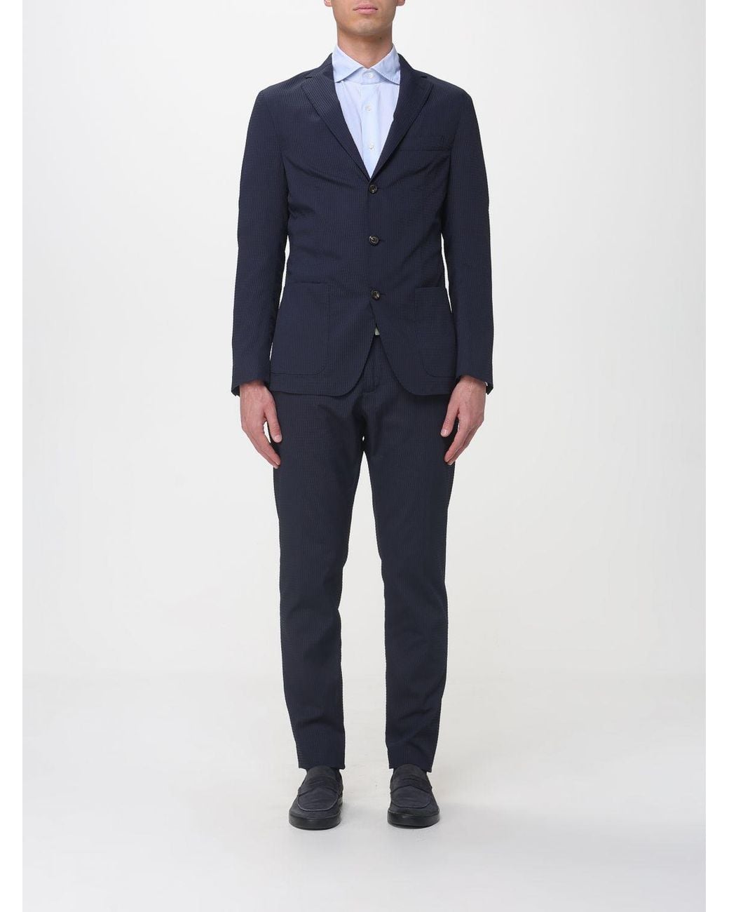 Eleventy Blue Single-Breasted Seersucker Cotton Suit for men