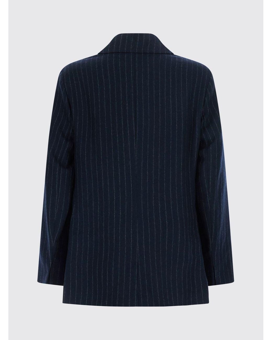 Max Mara Blue Pinstripe Wool Double-Breasted Blazer With Classic Lapels