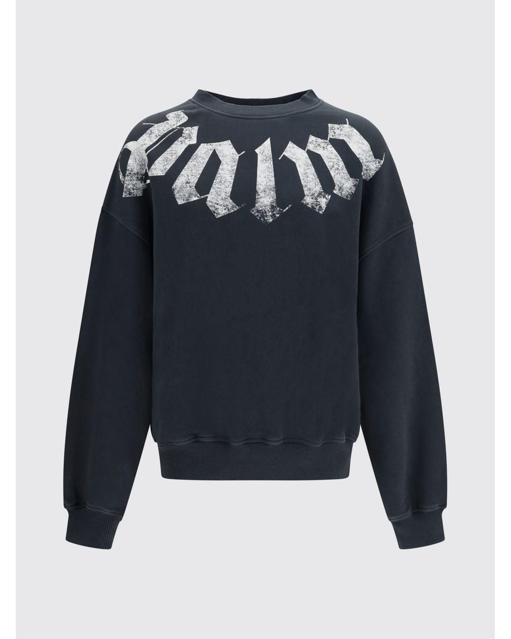 Palm Angels Blue Crewneck Cotton Sweatshirt With Contrast Logo And Dropped Shoulders for men