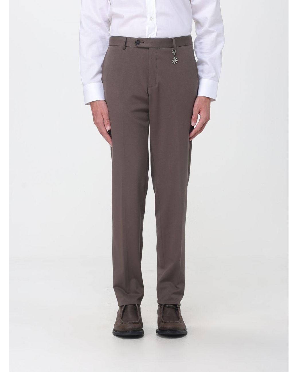 Manuel Ritz Gray Slim Fit Gabardine Chino Trousers With Off-Center Fastening for men