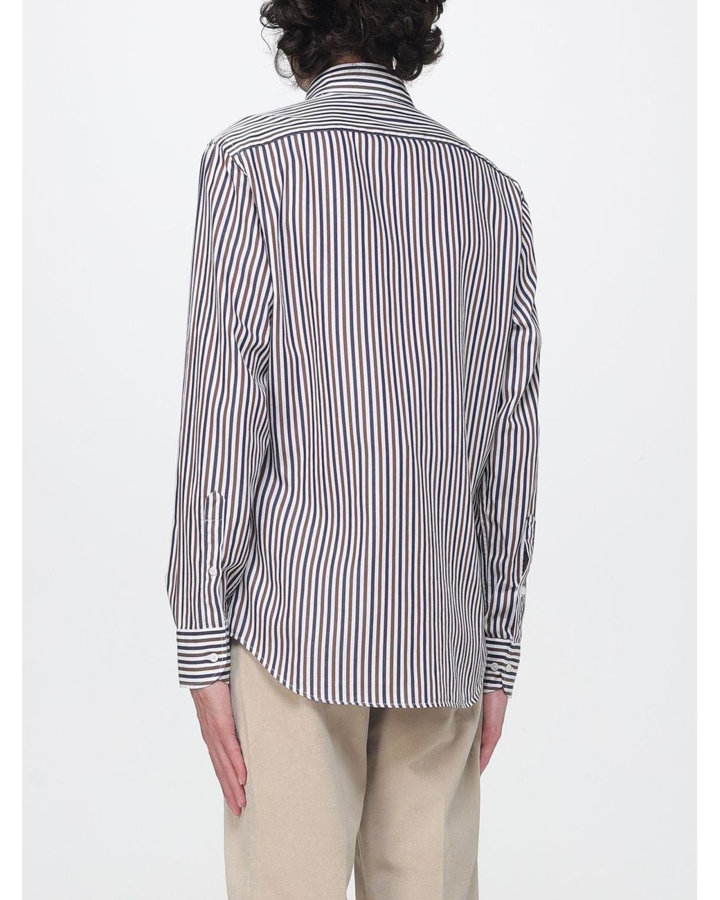 Brooksfield Gray Striped Cotton Slim Fit Shirt With Button-Down Collar for men